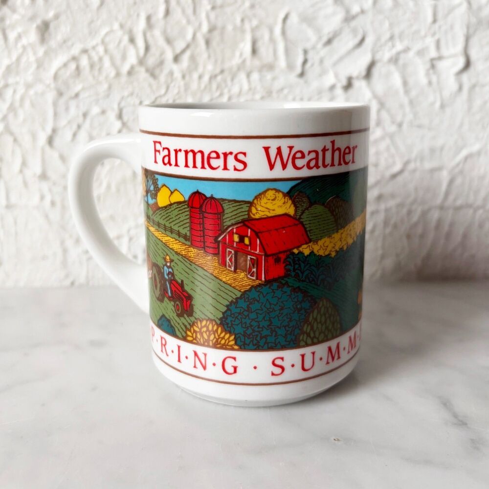 Farmers Weather Mug Farm Scenes in All Seasons Vintage Abbey Press Coffee Cup